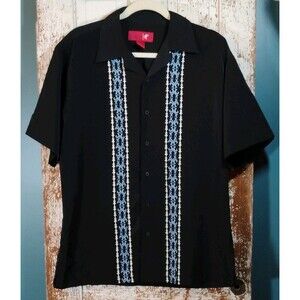 Old College Inn Vintage Rockabilly Mens S Black Blue/White  Button-Up Shirt
